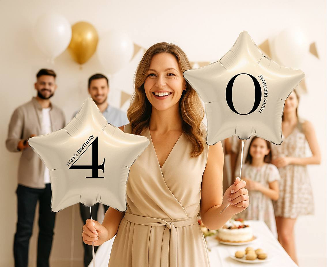 Foil Balloon 18" - Star with Number "4" (creamy)